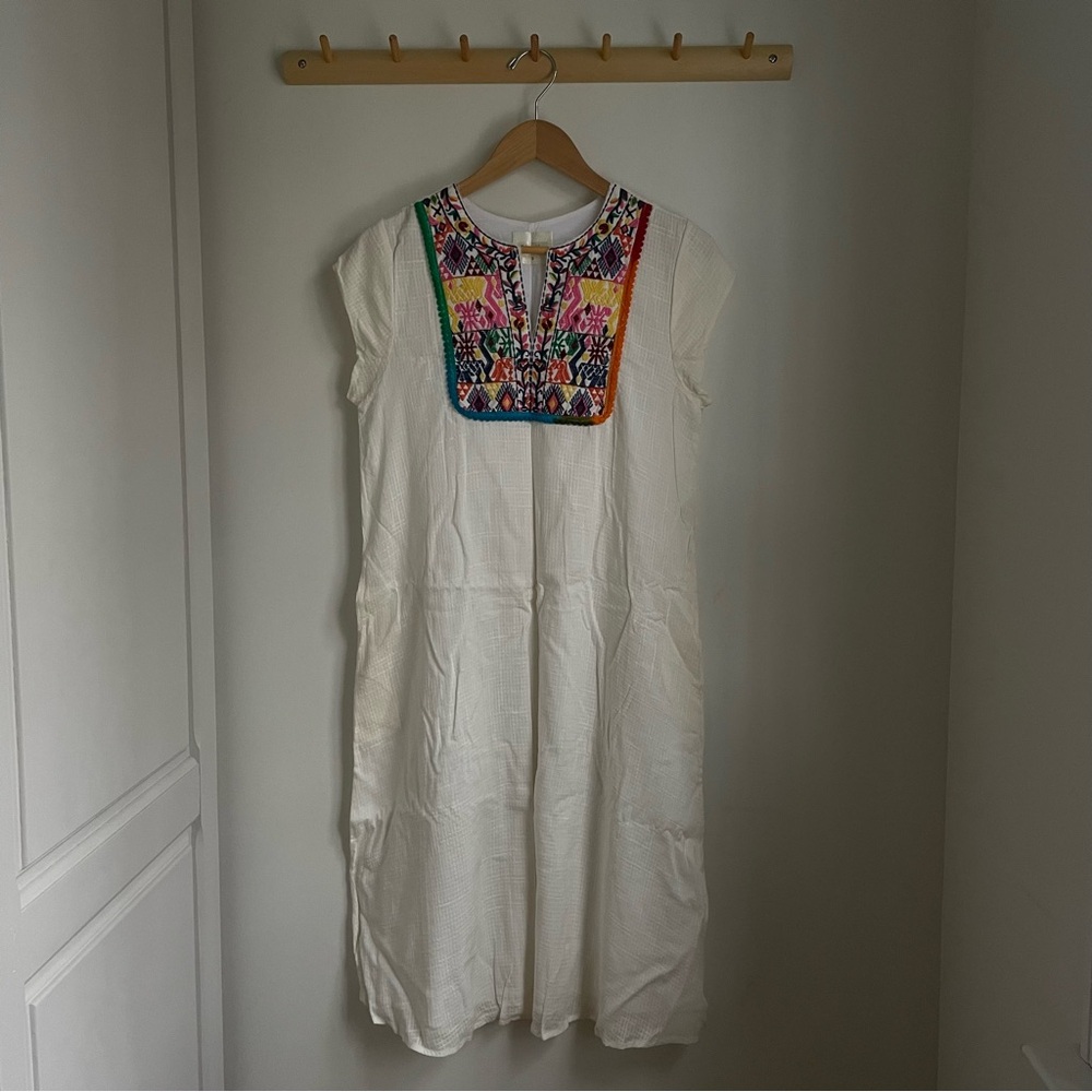 Embroidered White Dress with Colorful Accents